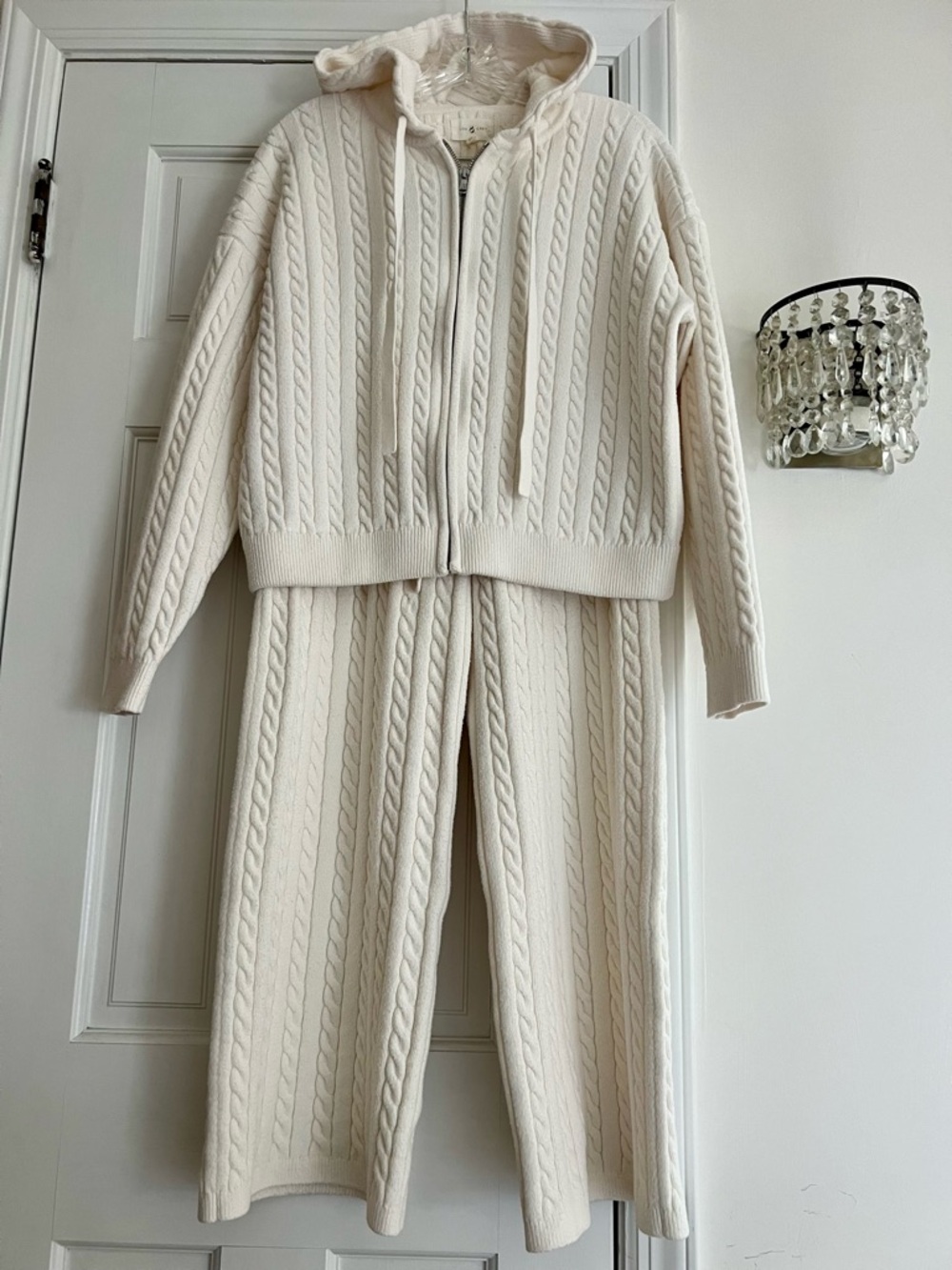 Lou & Grey Cream Cable-Knit Hoodie and Wide-Leg Pants Set